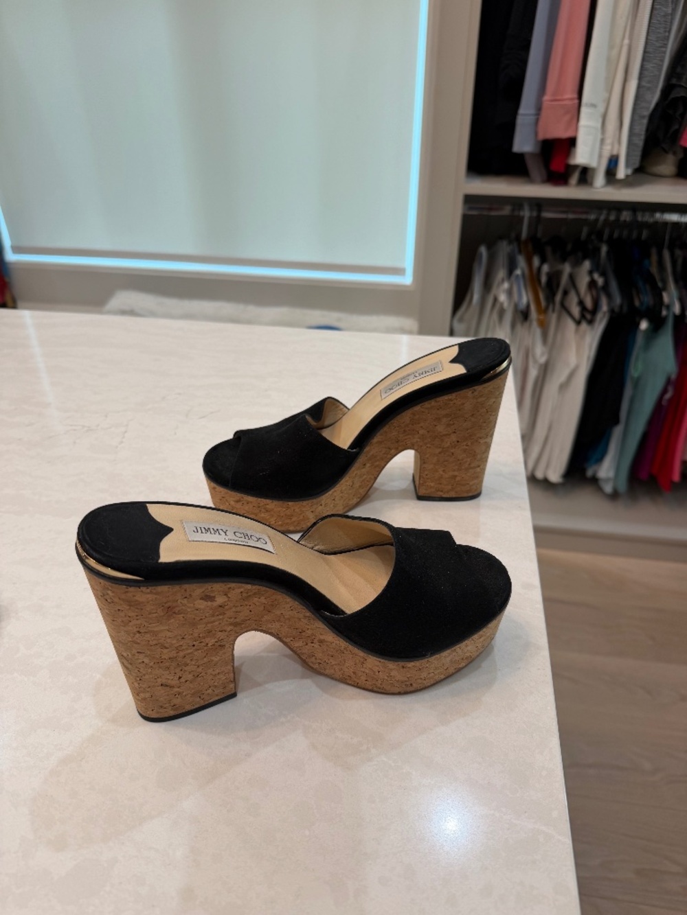 Jimmy Choo cork and black suede shoes size 42